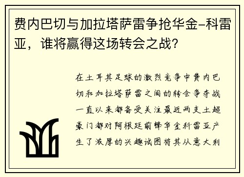费内巴切与加拉塔萨雷争抢华金-科雷亚，谁将赢得这场转会之战？