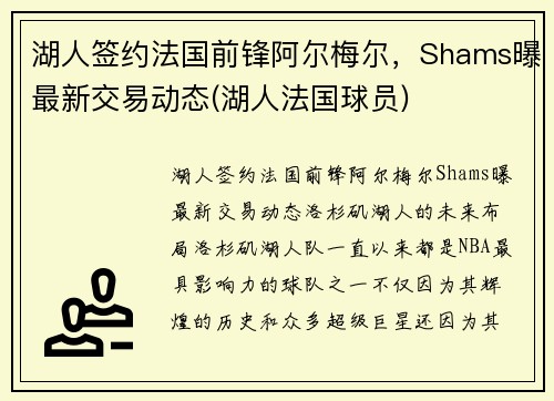 湖人签约法国前锋阿尔梅尔，Shams曝最新交易动态(湖人法国球员)