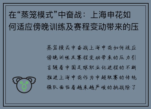 在“蒸笼模式”中奋战：上海申花如何适应傍晚训练及赛程变动带来的压力