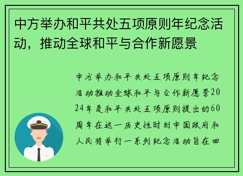中方举办和平共处五项原则年纪念活动，推动全球和平与合作新愿景