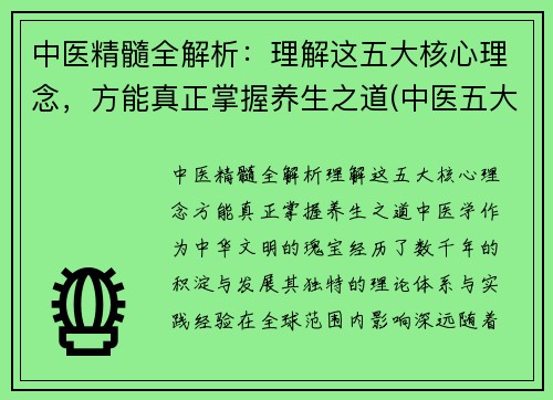 中医精髓全解析：理解这五大核心理念，方能真正掌握养生之道(中医五大核心理论)